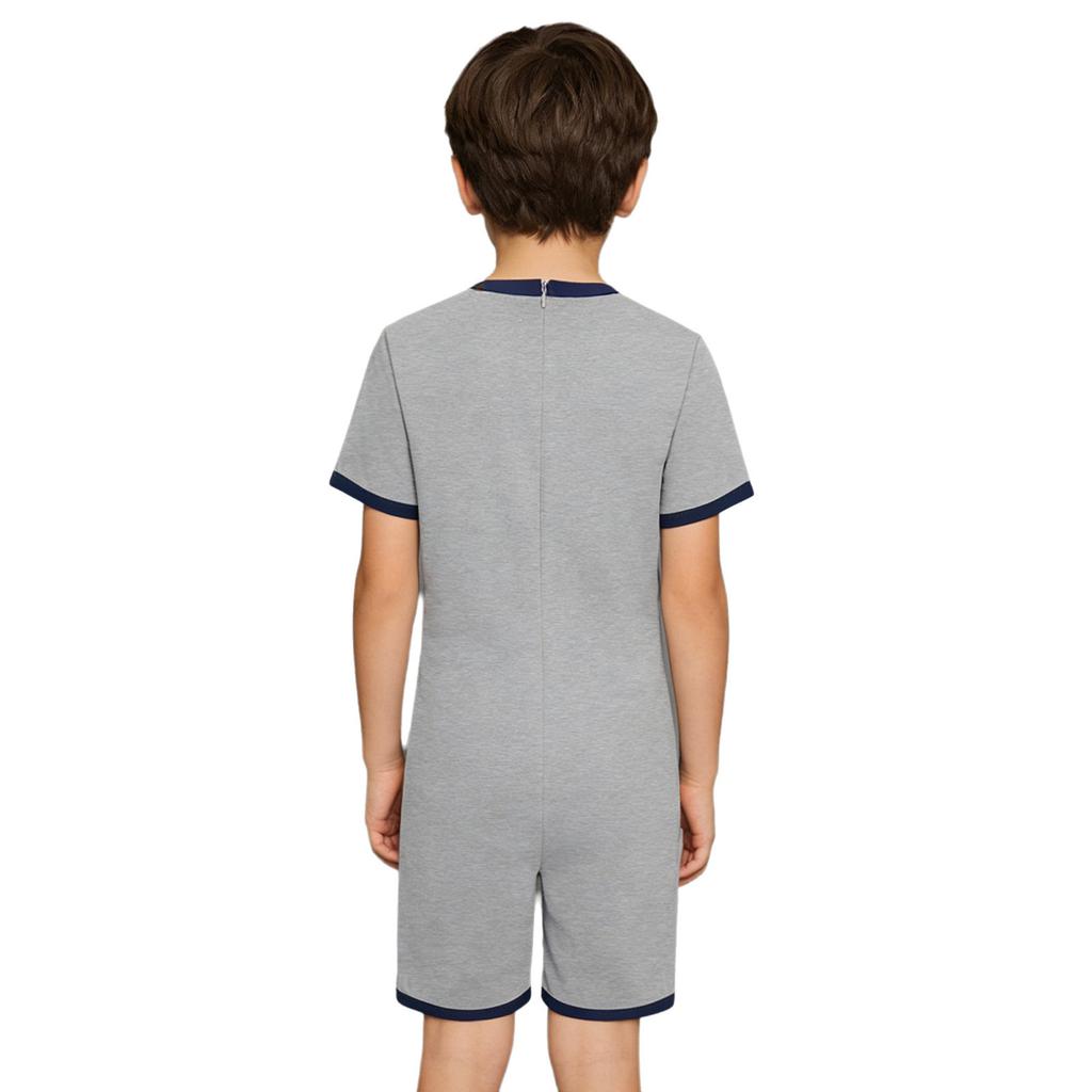Mono Adaptativo para Niños con Necesidades Especiales Antidesgarro Trasero Cremallera Invisible Manga Corta Estampado de Letras Ribete de Contraste Mono para Niños Niñas