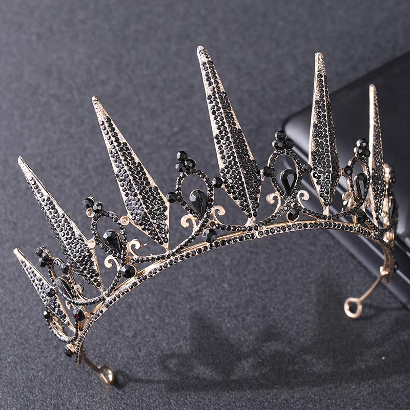Baroque Vintage Black Crystal Rhinestone Crowns Bride Queen Princess Wedding Hair Accessories Elegant Tiara Diadem Women Jewelry