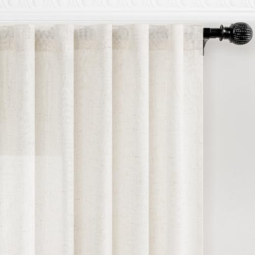 Homaxy Linen Semi Sheer Curtain 2 Panels Light Filtering Drapes with Rod Pocket Back Tab for Living Room Bedroom Farmhouse Decor