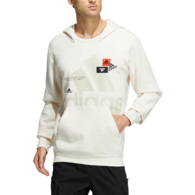 adidas Logo Print Pullover Hoodie With Long Sleeves Men Tops Pink White HN8981