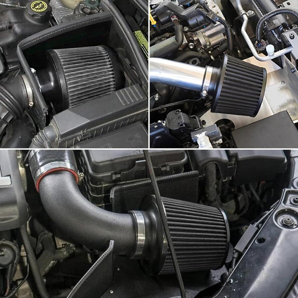 RULLINE 76mm 89mm 102mm Air Filter 3" 3.5" 4" Cold Air Intake Universal Clamp-On Air Filter Three Different Size High Flow Round Tapered Cone Cool