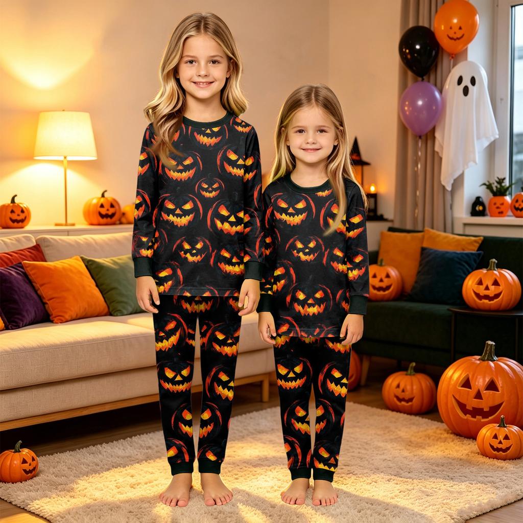 Matching Family Halloween Print Loungewear Set Long Sleeve Top and Pants for Parent and Child