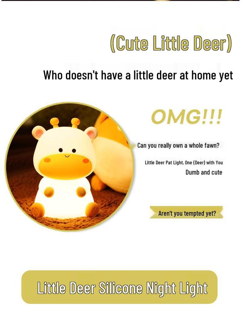 Deer Silicone LED Rechargeable Night Light for Kids - Christmas Gift