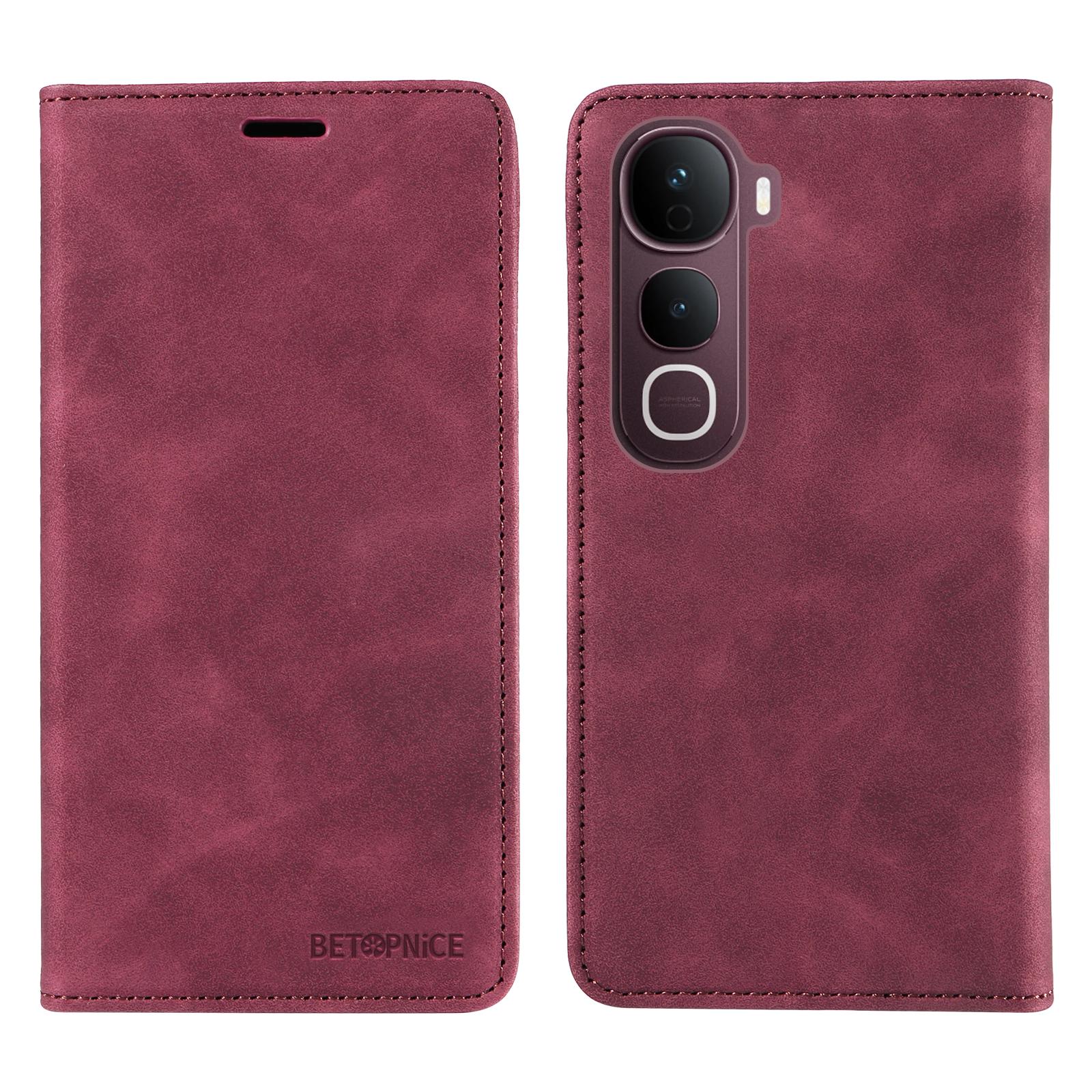 

For vivo Y400 Pro 5G/vivo V40e 5G Case BETOPNICE Magnetic Closure RFID Blocking Wallet Stand Leather Phone Cover Red