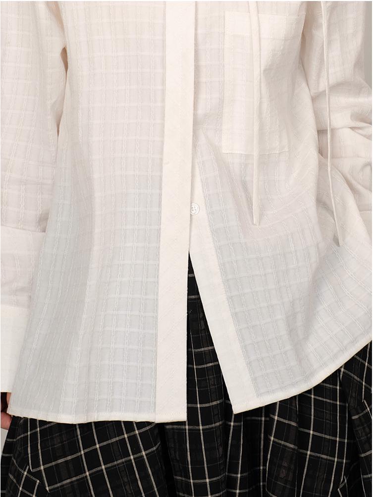 Checkered 3D Jacquard Cotton Tie-Up Shirt: Niche Long-Sleeve Jacket for Spring & Summer