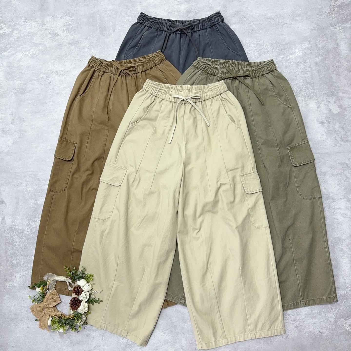 Johnature Spring Autumn Elastic Waist Washed Casual Pants Loose Versatile Thin Lazy Long Pants For Women One Size армия зеленый