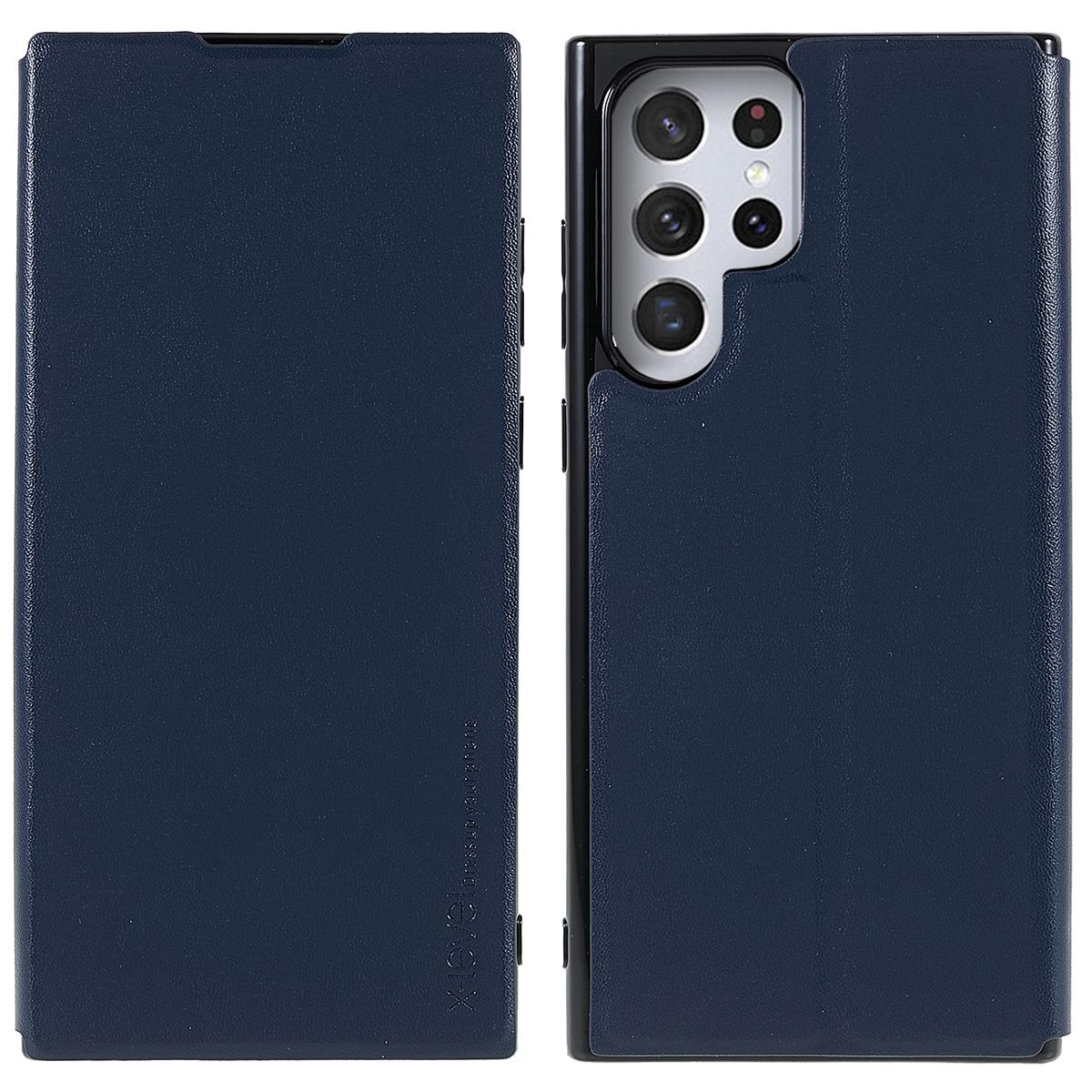 

Colorful-2 Series For Samsung Galaxy S22 Ultra 5G Case Leather Strong Magnetic Phone Cover Dark Blue