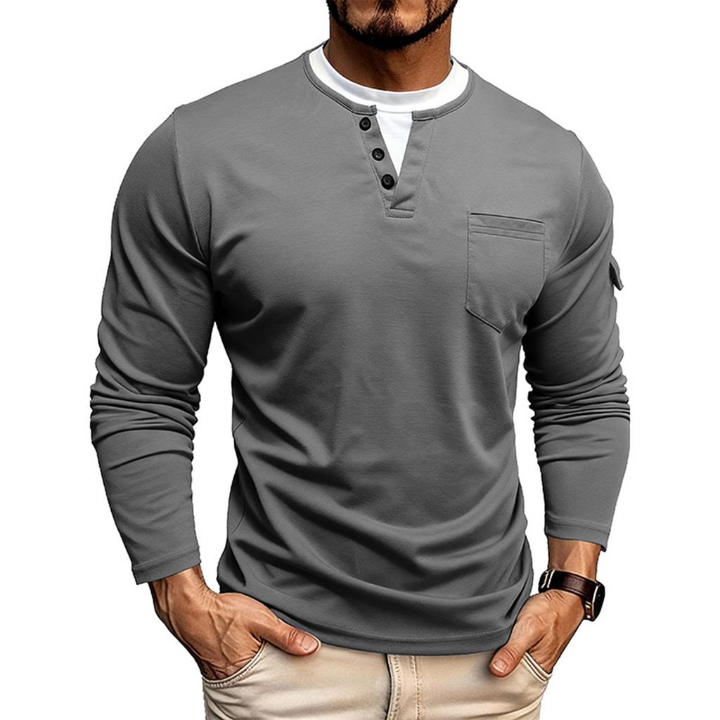 Shoulder Sleeves Men'S Long Sleeved Patchwork T-Shirt Casual Top