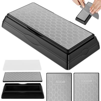 400/1000 Korrels Dubbelzijdige Slijpsteen Diamant Slijpplaat Wetsteen met Antislip Basis Stofkap voor Mes Schaar