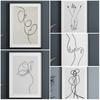 Artistic Line Drawing Black White Abstract Stripe Prints Body Flower Couple Hands Woman Canvas Painting Room Decor Mural