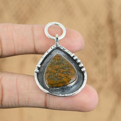 Wedding Gift For Her 925 Sterling Silver Natural Petrified Wood Gemstone Pendant