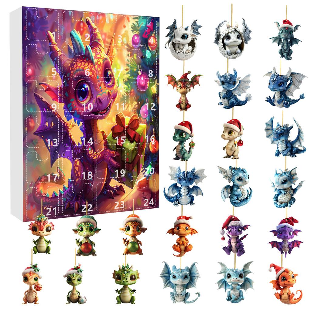 24 Pieces Per Set of Christmas Blind Box Acrylic Dragon Pendants, Christmas Arrival Calendar Blind Box Christmas Tree Pendants