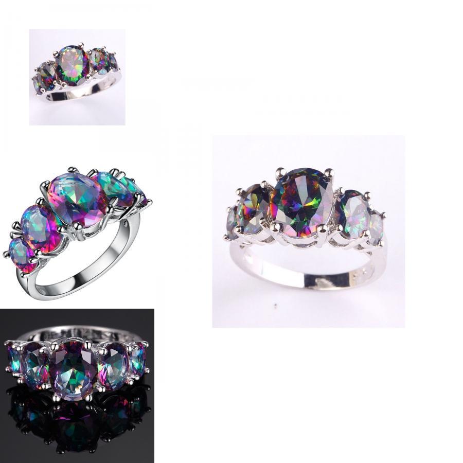 Fashion Vintage Floral Rainbow Crystal Ring For Women Lovers Elegant Jewelry Accessory