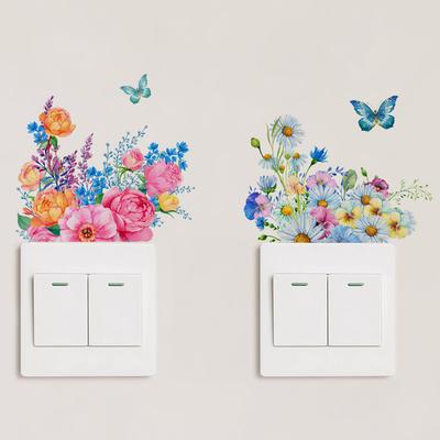 Ms8306 Kreatywny Wieloklastrowy Kwiat Motyl Przełącznik Naklejka Ścienna, Dekoracyjna Naklejka Ścienna na Tło Sypialni, Duża Ilość do Negocjacji