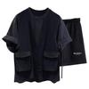 Unisex Workwear Faux Two-Piece Round Neck T-shirt & High-Grade Casual Shorts Set