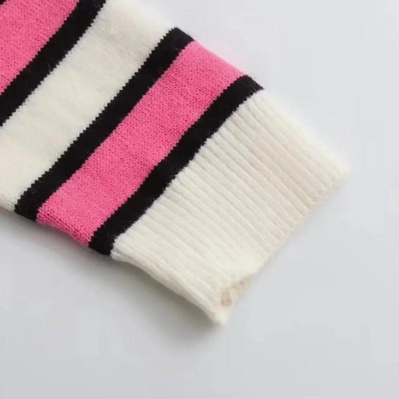 Kaslead New Arrival Women's Clothing Fashion Style Stylish Simple and Versatile Round Neck Stripes Casual Knitting Sweater