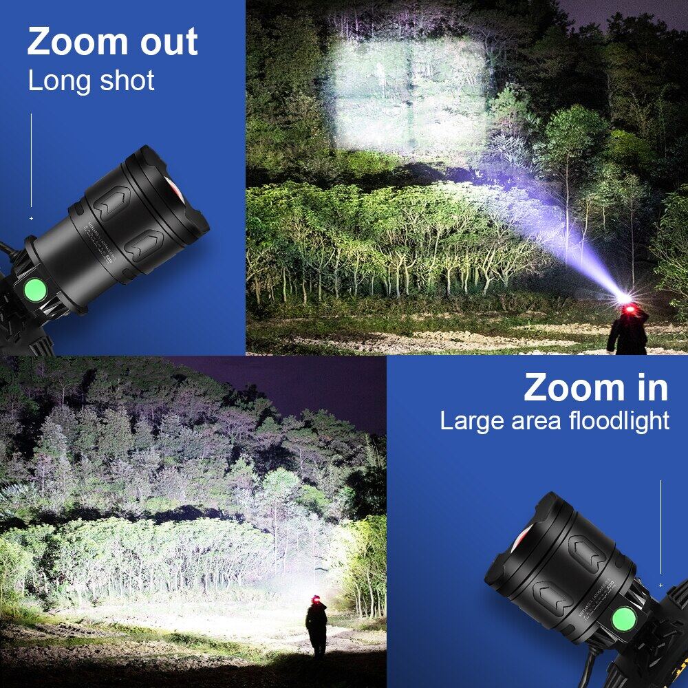 XHP160 Strong Light Head Lamp LED Zoom Night Fishing Sea Chasing Super Bright High-power Miner's Lamp
