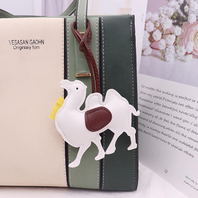 Women Leather Camel Bag Pendant Keychain Cartoon Animal Keyring Cute Ornament