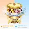 Golden insulated food pot set, including 5-quart round stainless steel insulated pot, lid, and bracket. Suitable for parties