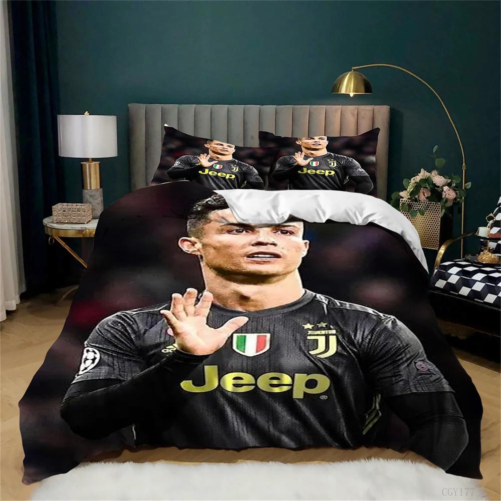 3 Pcs Quilt Cover Duvet Cover Set with Zipper Closure Cri-stiano Ronaldo Bedding Set 1 Duvet Cover and 2 Pillow Shams