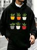 Casual Streetwear Style, Hoodie, Cute Cartoon Potted Plants Pattern, Autumn Winter Daily Wear, Gift for Boyfriend Or Plant Lover