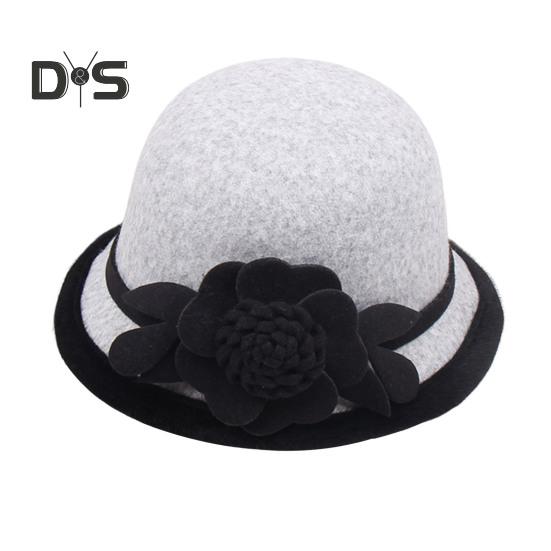 

Женская ретро-шапка с объемным цветочным декором и куполом контрастного цвета с короткими полями для холодной погоды, для свиданий, шопинга, вечеринок, головной убор серый