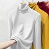 Autumn Winter Women's Fleece Base Shirt  Fleece-brushed Long Sleeve Turtleneck Solid Color Slim-fit Stretchy T-shirt Top