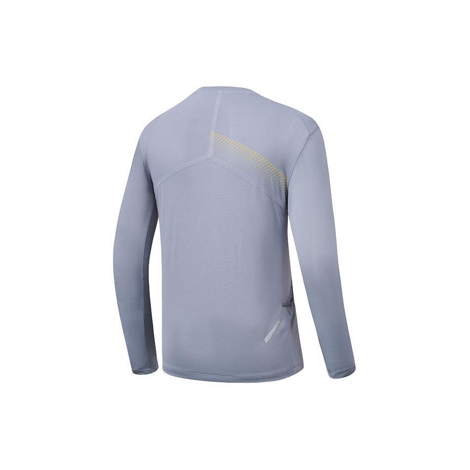 Saucony Logo Moisture-Wicking Quick-Dry Breathable Knitted Long Sleeve T-Shirt Men tops Light-Mist-Gray SC2249047B-GR61
