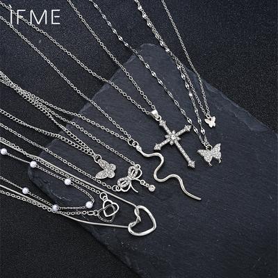 9-teiliges elegantes Halsketten-Set für Frauen, funkelnde Strasssteine, niedlicher Schmetterling, Herz, Kreuzbogen-Anhänger, Halsketten, Party-Schmuck-Geschenke
