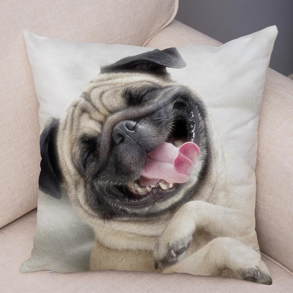 Cute Pug Dog Cushion Cover Both Sided Print Decor Pet Animal Pillowcase for Car Sofa Home Car Soft Plush Throw Pillow Case