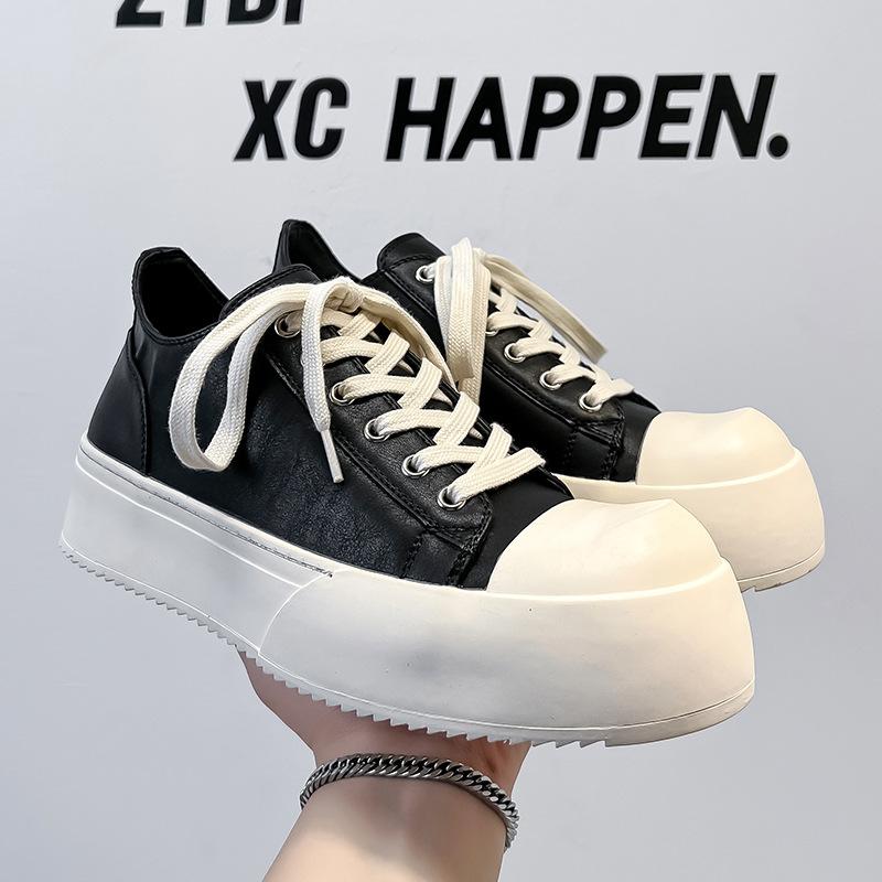 Summer Casual Board Shoes Men's Black Platform Heightening Big Head Derby Shoes Casual Leather Shoes 24326-A