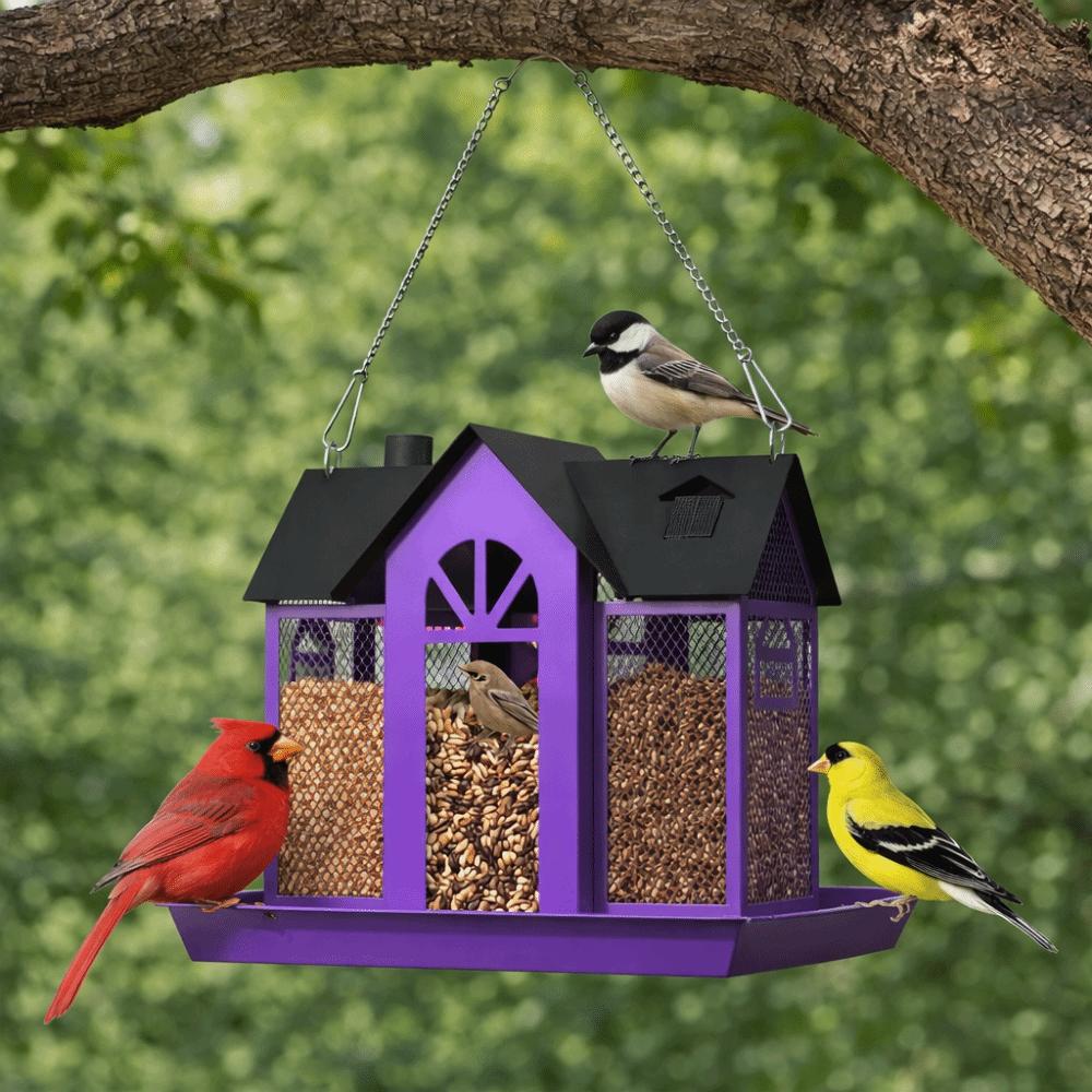 House Shape Wild Bird Feeder Metal Bird Feeding Station Multi-purpose Hanging Bird Feeder  Balcony