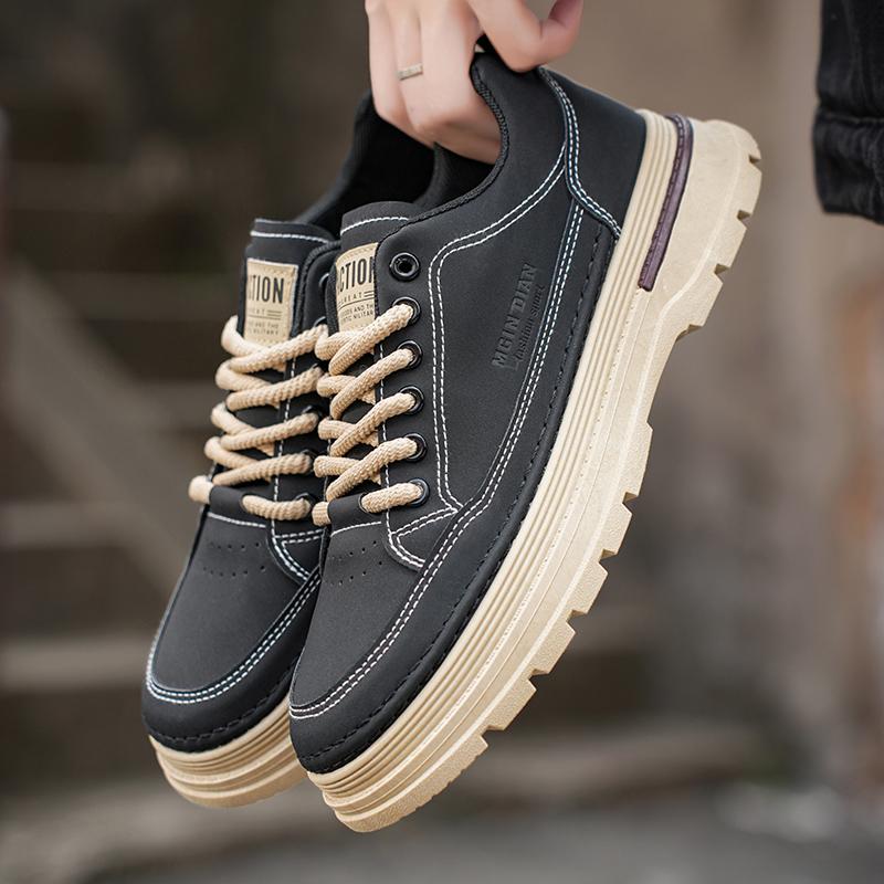 Men's Platform Sneakers Autumn Trend Non-slip Versatile Casual Shoes  New High Quality Leather Short Boots 