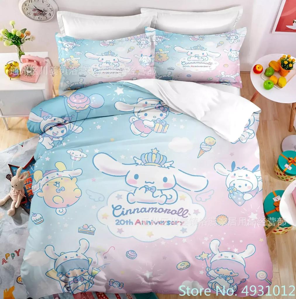 Cute Melody Rabbit Bedding Set Pillowcase Anime Bedclothes Cartoon 3D Printed Kids Adult Boys Quilt Duvet Cover Children Gift