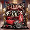 Vintage Route Classic Car 2D Flat Pattern Flannel Blanket High Quality All Seasons Warmth and Comfort Perfect for Christmas Gifts.