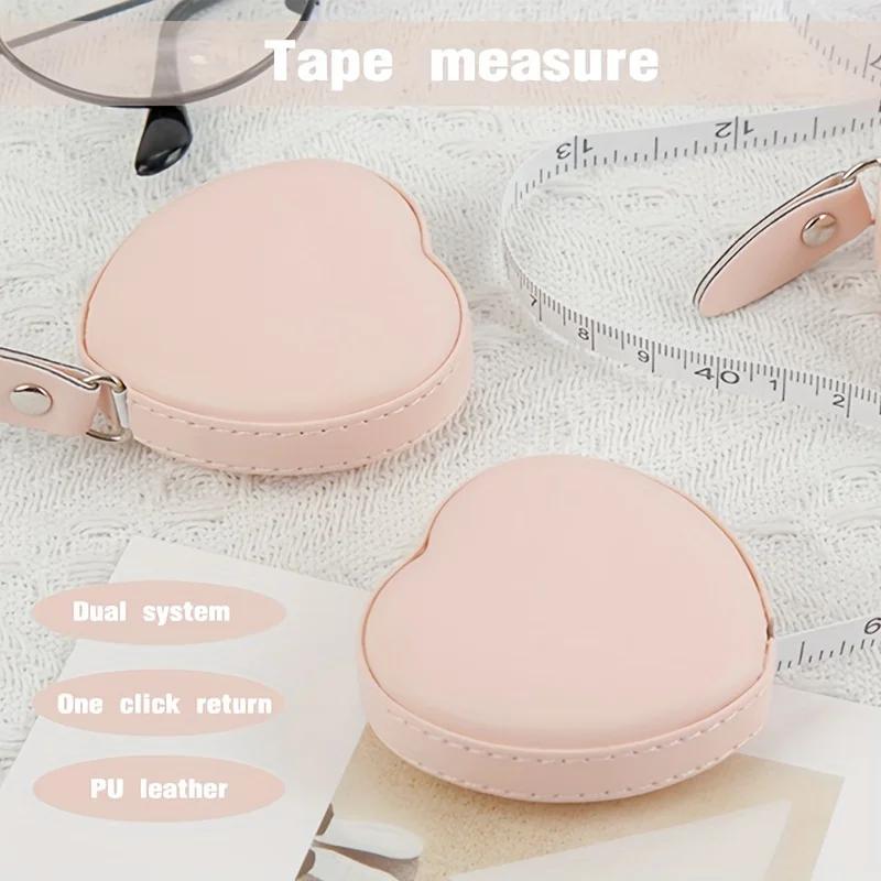 1pc Multi-Functional PU Leather Pink Love Small Tape Measure - Waist and Bust Measuring Cloth Ruler for Home Use 1.5 Meters Long