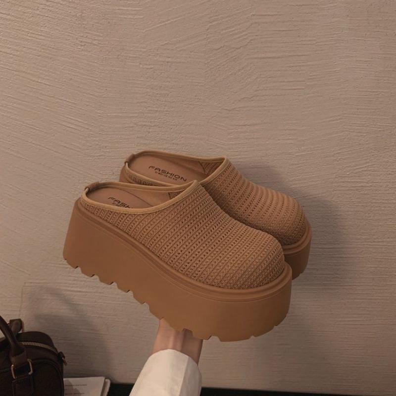 

High-heel Platform Half-toe Slippers for Women - New Style Mesh Fabric One-piece Lazy Shoes 35 коричневый