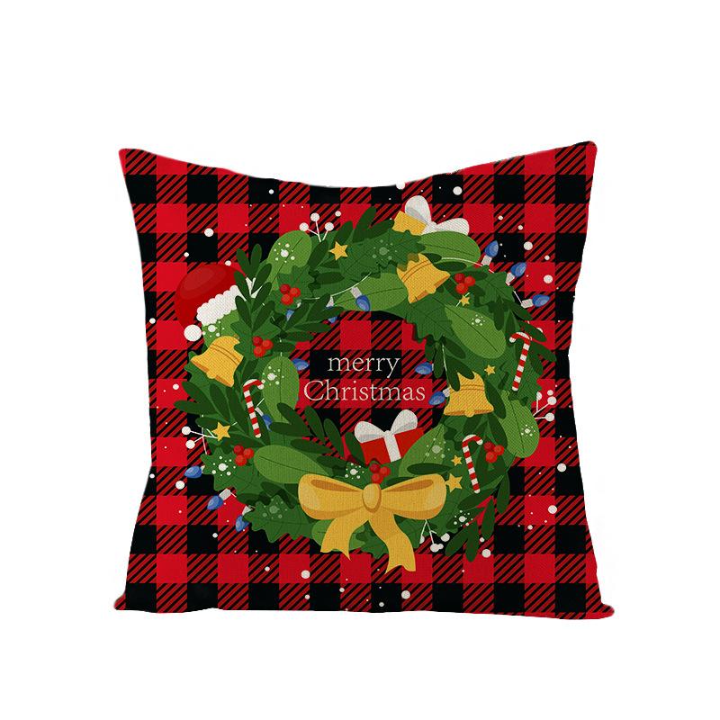 Colorful Plaid Christmas Pillow Cover Polyester Cartoon Print Sofa Cushion Cover Home Decoration