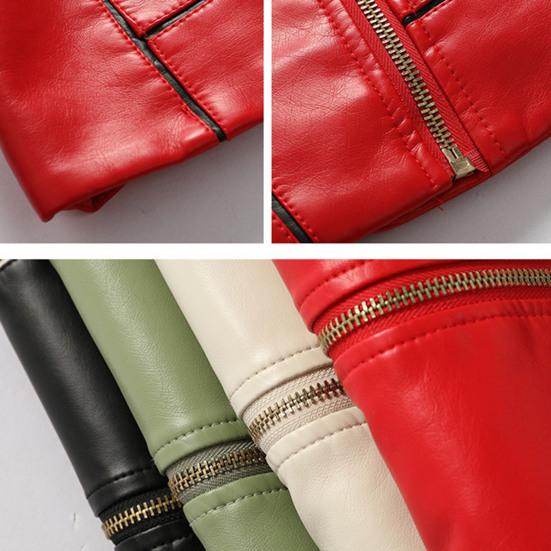 Women Jacket Solid Color Faux Leather Windproof Slim Lady Coat for Motorcycle Riding