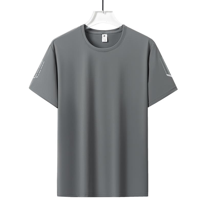 T-shirt à séchage rapide et haute élasticité T-shirt de sport à manches courtes à séchage rapide en soie glacée pour homme à col rond décontracté à manches courtes