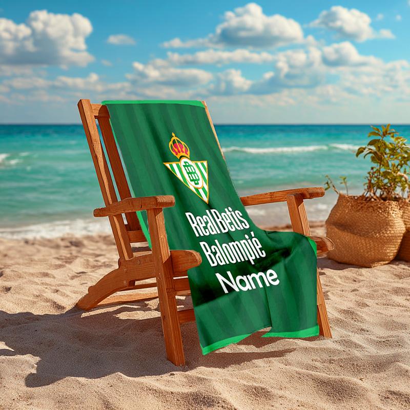 Personlig anpassad proof strandhandduk med mönster från Real Betis Balompié - mjuk, absorberande, snabbtorkande, perfekt för simning, camping och bad