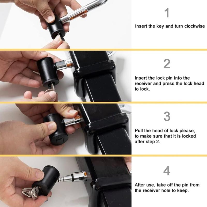 Heavy Duty 5/8 And 1/2 Inch Trailer Hitch Receiver Lock With 360 Degree Rotating Lock Head For Trucks Motorhome Campers
