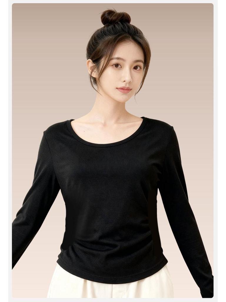 Women's Double-Sided German Fleece U-Neck Long-Sleeve Slim Fit Winter Top 
