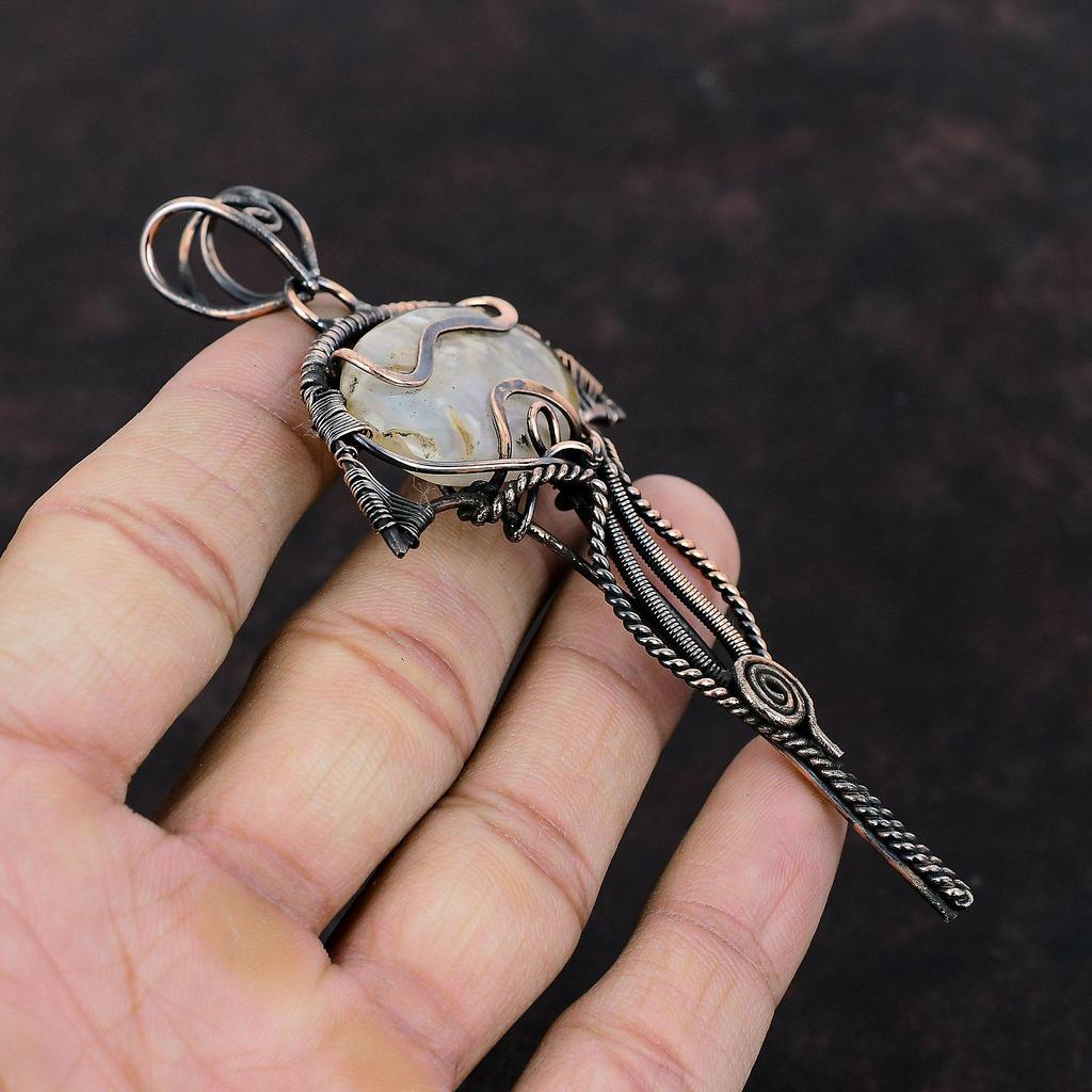 Plume Agate Pendant Copper Wire Wrapped Pendant Stylish Pendant Plume Agate Gemstone Jewelry Handmade Pendant Copper Jewelry Gift For Mother