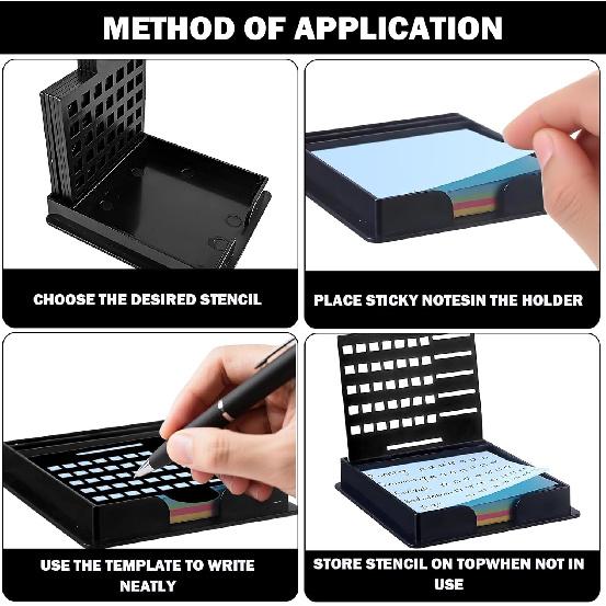 1 Set Sticky Note Holder,Sticky Note Dispenser,with 5 Style Template & 1 Sticky Notes,3x3 Note Dispenser,Note Holder,Sticky Note Stencil and Holder