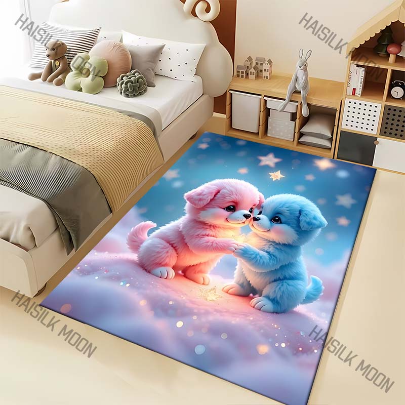 

1PC Dream Space 2 Puppies Carpet for Living Room Bedroom Bedside Floor Mat Sofa Table Area Rugs Home Decor Large Size 40x60cm