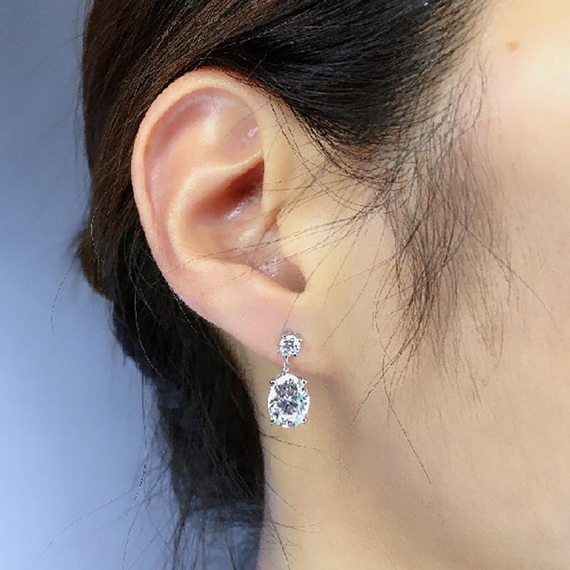Silver Oval Cut CZ Drop Earrings Two-Tier Round & Oval CZ Dangle Earrings Women Bridal Statement Jewelry