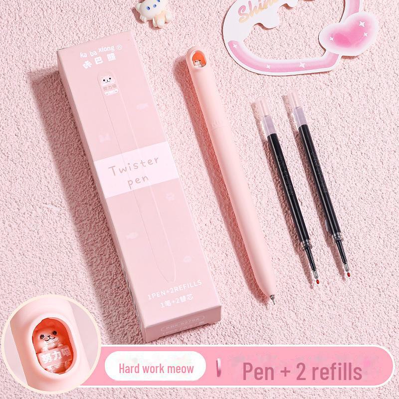 "Capybara Twist Gel Pen: High-Value, Low Gravity Black Quick-Dry Brush & Rotating Core Pen"