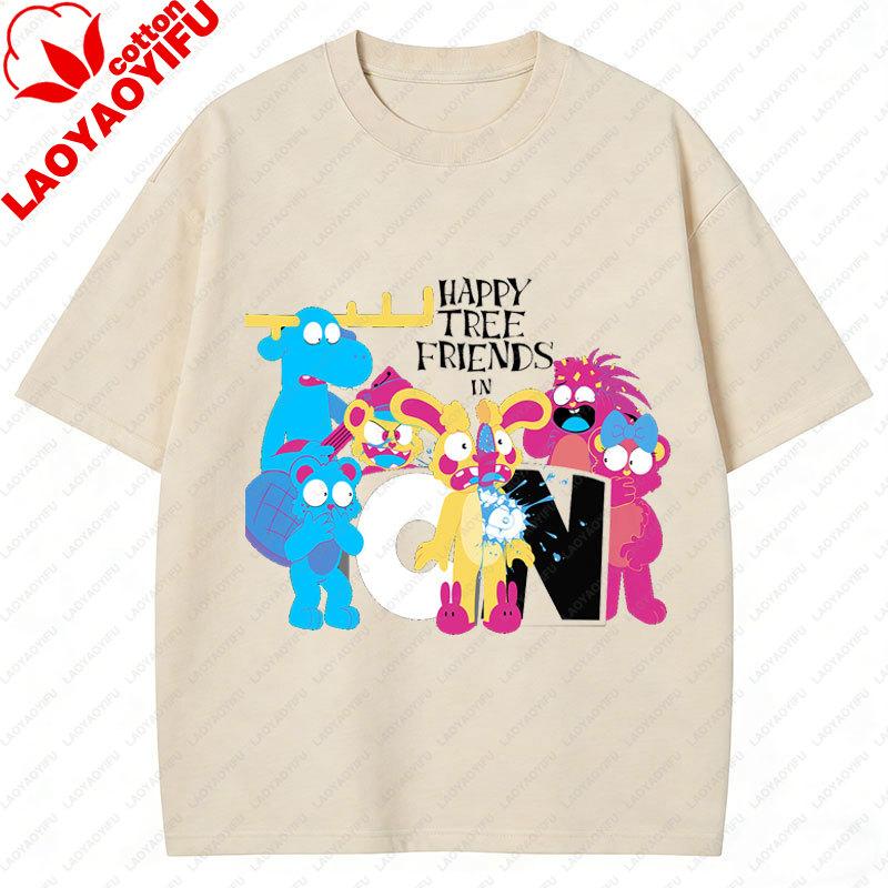 Camiseta Happy Tree Friends Estilo Kawaii Lindo Abrazos Dibujos Animados Gráfico Manga Corta Camiseta Oversize Casual Divertido Ropa Y2k
