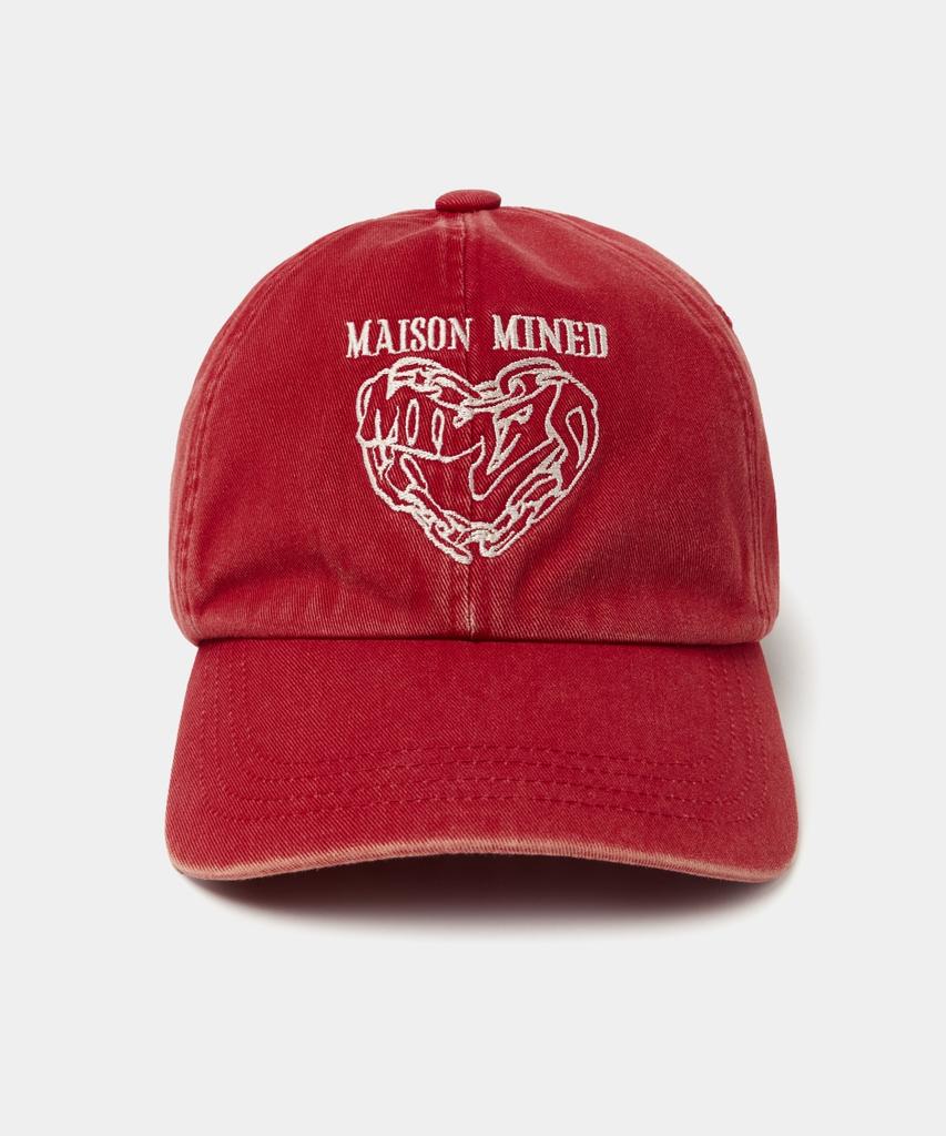 MAISON MINED Doodle Heart Vintage Washed Ball Cap Red
